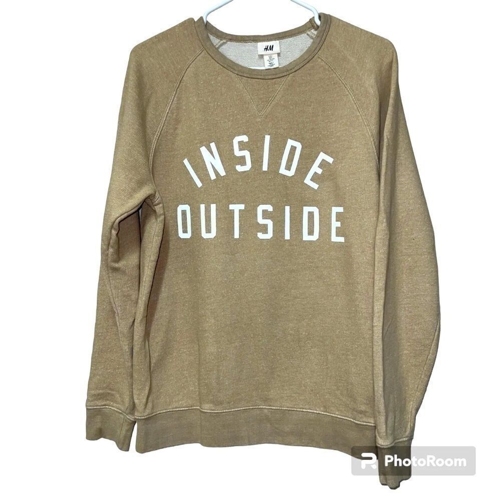 H&M Mens Sweatshirt Beige Small Cotton Round Neck Casual Knitted Pullover